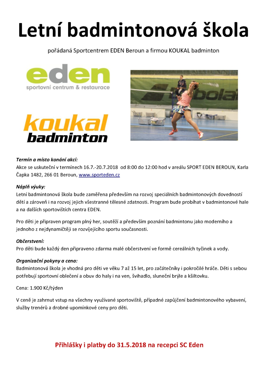 badminton EDEN letní škola 2018