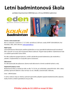 badminton EDEN letní škola 2019